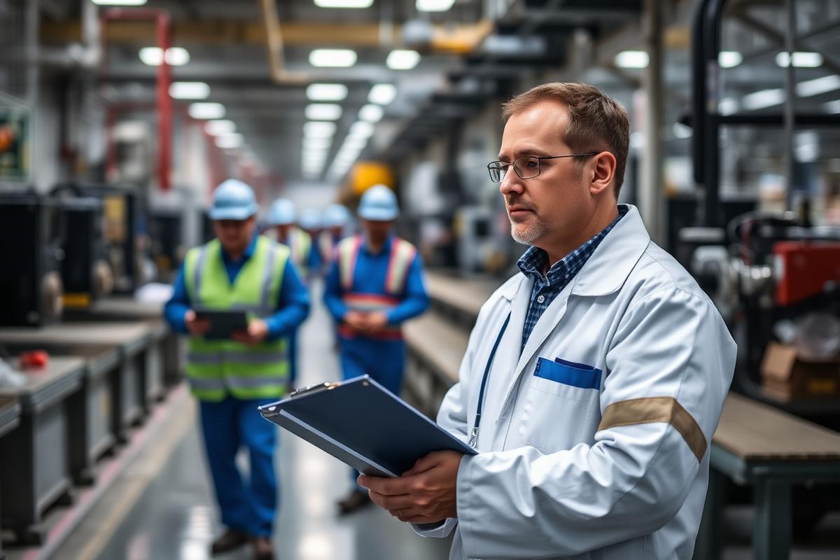 Safety consultant inspecting a manufacturing facility